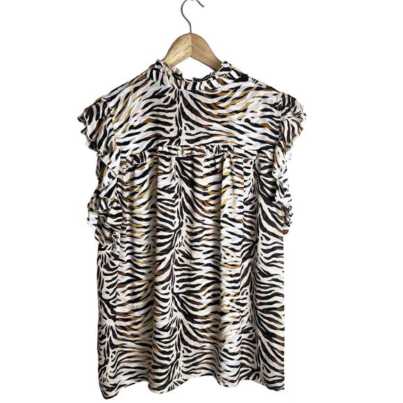 Who What Wear Animal Print Ruffle Blouse Womens 2X Flowy Business Casual Career - Picture 7 of 8